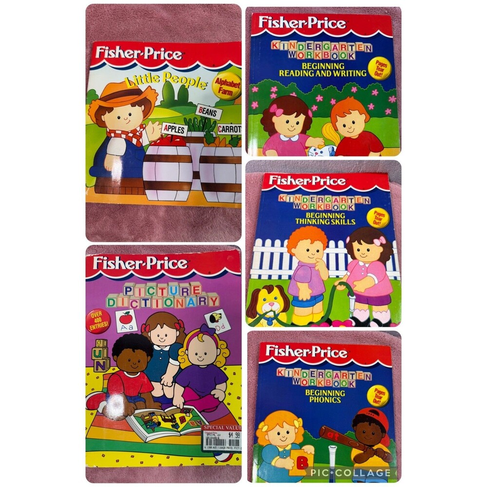 Fisher Price Little People Kindergarten Workbooks, dictionary--Lot Of 5 NEW